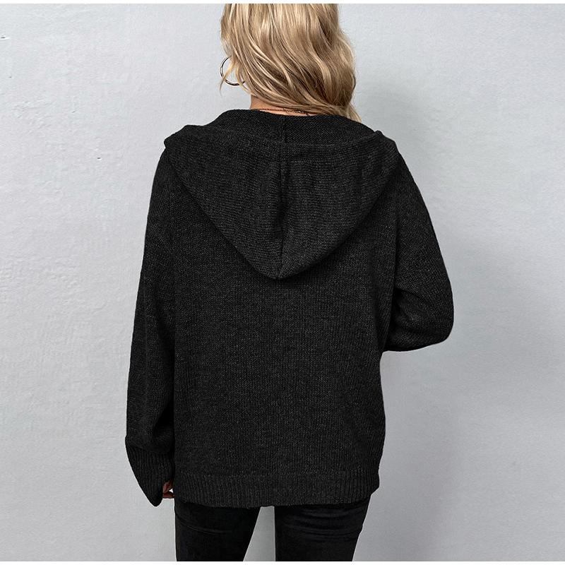 Женский повседневный и модный вязаный кардиган с длинными рукавами и капюшоном — фото 17