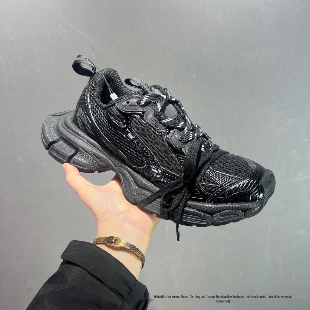 Men's Black Distressed Style 3XL Thick-Soled Casual Sports Dad Shoes with Height Boost