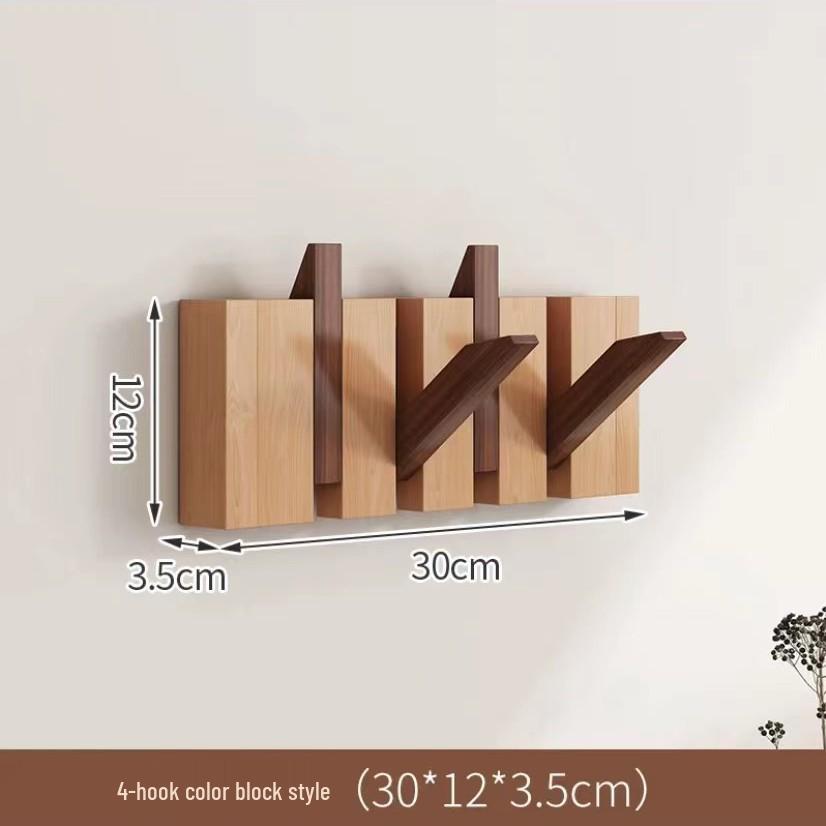 No-Drill Wall-Mounted Japanese Style Solid Wood Coat Hook for Hallway or Entrance Door