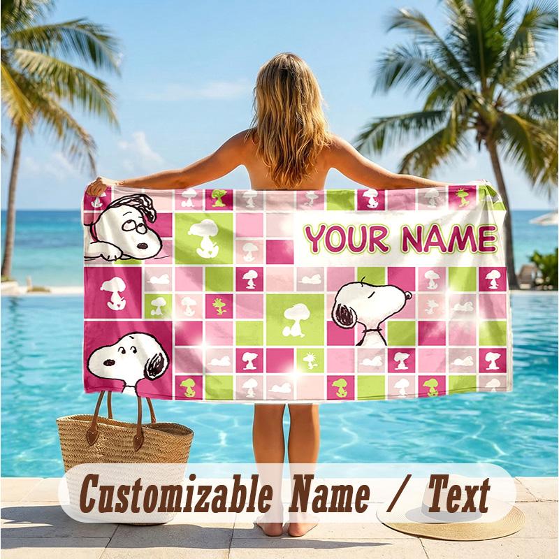 Custom Text Beach Towel, Soft Absorbent Swimming Multi-use TowelSnoopy Peanuts