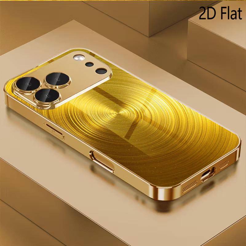 Gilding Print Patterned Tempered Glass Design for iPhone16 17 Pro Max 15 14 13 12 11 ProMax Phone Case Camera Cover Shockproof H