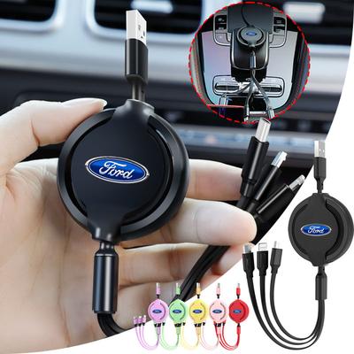 Carregador de Celular Telescópico Três em Um Montado no Carro Para Ford Fiesta EcoSport Ranger Mondeo Mustang FOCUS 2 3 4