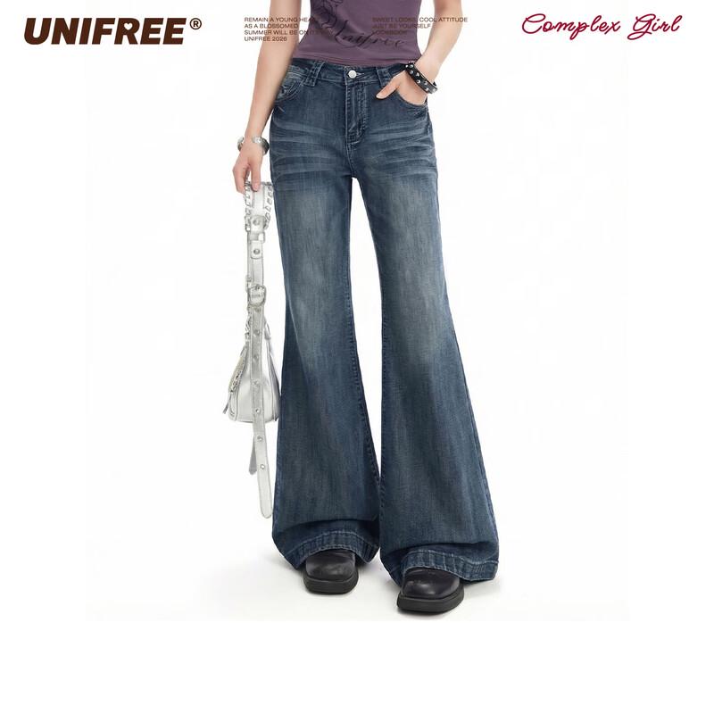 UNIFREE 2026 Summer Retro Distressed Slim Flare Jeans L