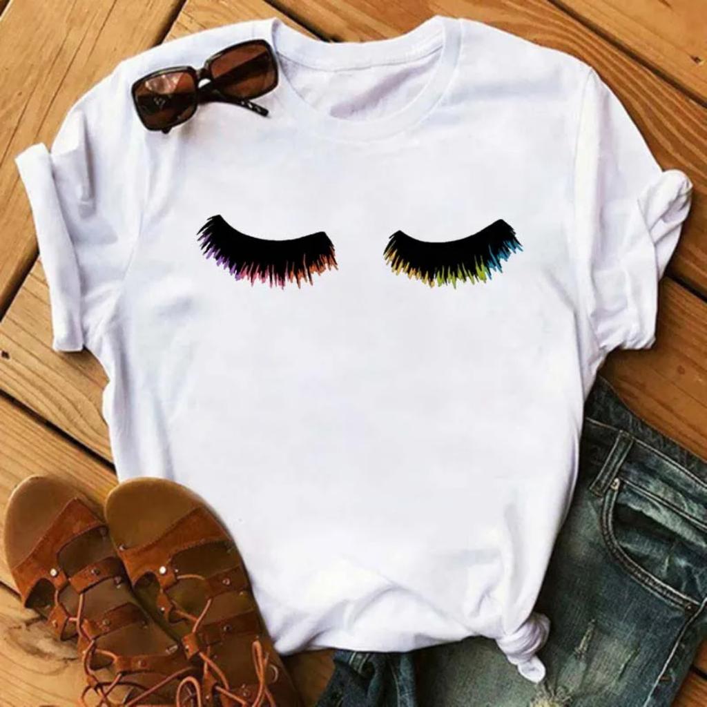 Fashion Graphic Unisex Tshirt Eyelashes Print Kawaii Lashes Unisex Clothes Funny Makeup Aesthetic Shirt Female Clothing Top Tee
