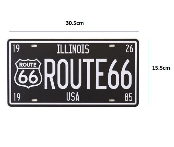 KitMall Tin Sign Route66 R66 Number Plate Style American Retro Interior (black)