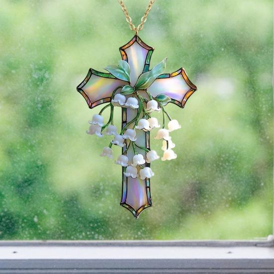 Hand-Painted Lily of The Valley Christian Ornament Acrylic Religious Floral Hanging Pendant for Living Room Easter Baptism Home Church Decor