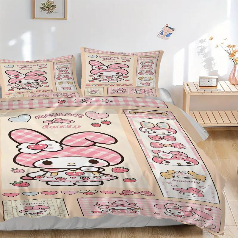 

3 шт. Постельное белье My Melody Blooms, Включает 1 пододеяльник и 2 наволочки, Без наполнителя, Мягкое и удобное, Для спальни дома S067 135x200cm
