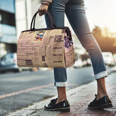 Women'S Waterproof Handbag Travel Bag Newspaper Printed Vintage Bag Fashion Women'S Handbag