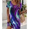 Damenmode Anmutiger Retro-Druck Sommer Frühling Kurzarm O-Ausschnitt Freizeitkleider