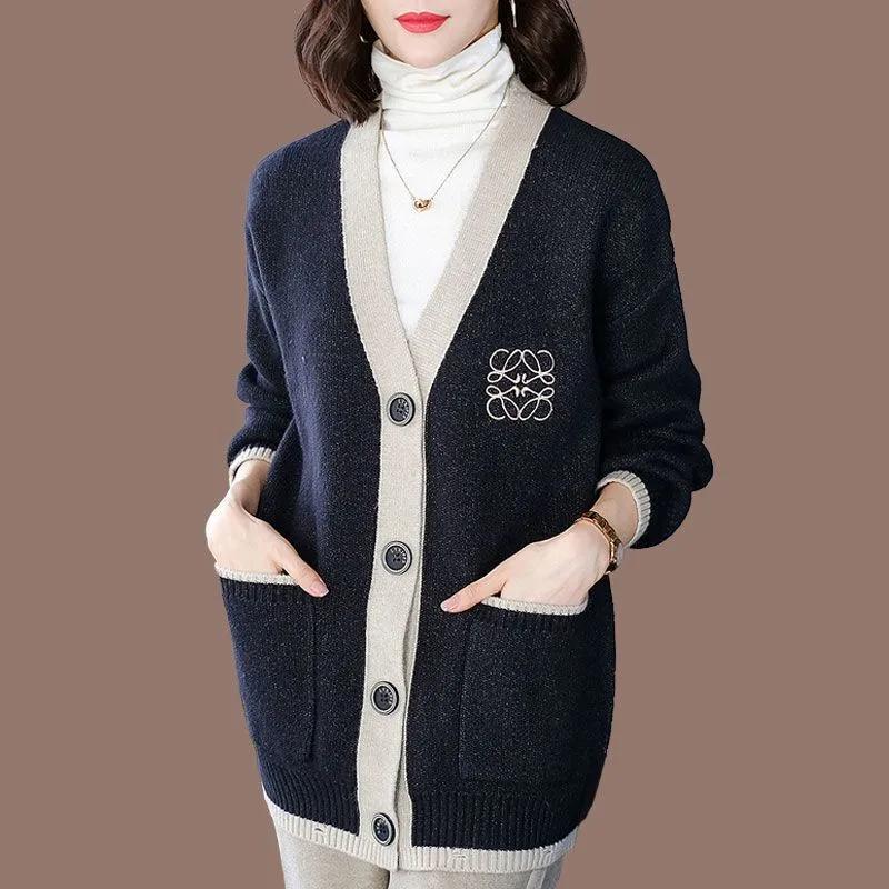 Svetr Cardigan Dámský svetr s výstřihem do V Jednořadý svetr Cardigan Dámský kabát Jarní a podzimní korejský volný pletený svetr