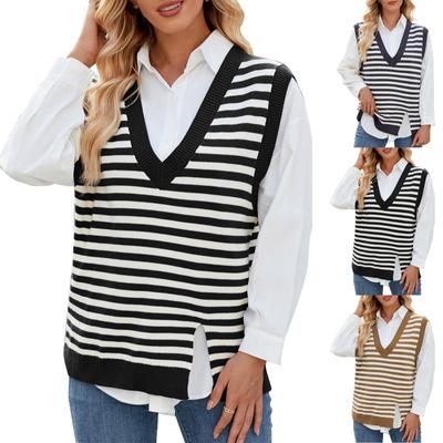 Modische Damen Strickweste mit V-Ausschnitt und Schlitz