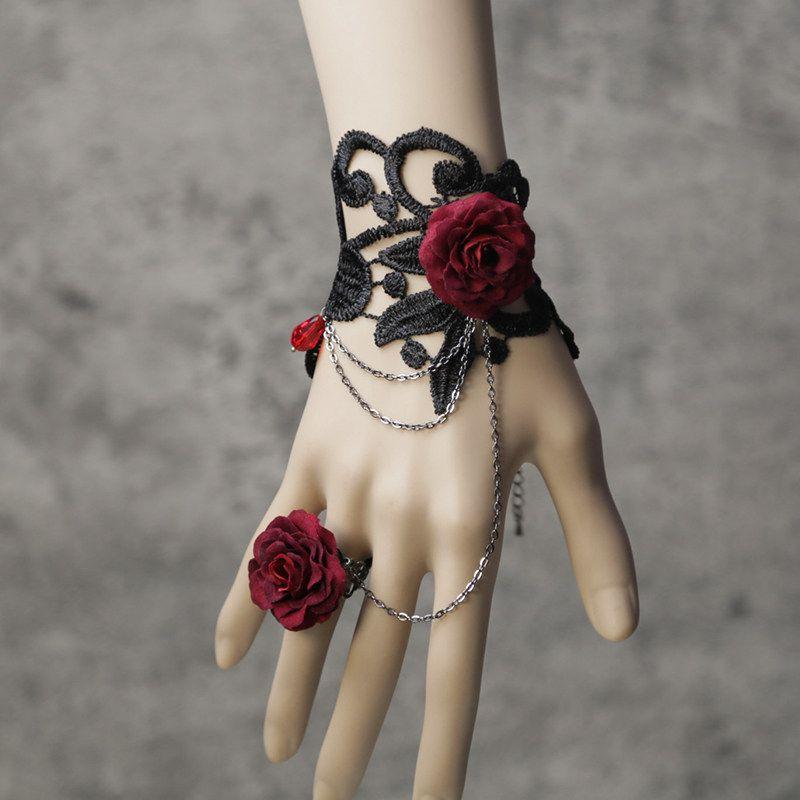 Amy Mi Lace New Accessories Elegant Accessories Flocking Camellia Fashion Finger Ring Retro Lolita Bracelet
