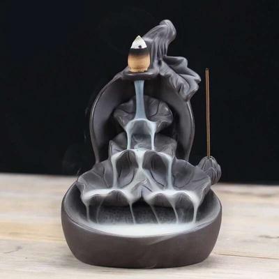 Bruciatore di Incenso a Cascata Gourd e Loto Portaincenso Censer Argilla Viola Fumo Aromatico Ritorno Flusso Decorazione per la Casa -Senza Incenso
