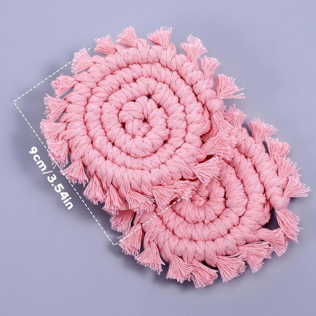 2 Pack Handmade Boho Drink Coaster Holder Cotton Knitted Car Coasters for Cup Holders Universal Auto Macrame Non-Slip Cup Holder Removable Car