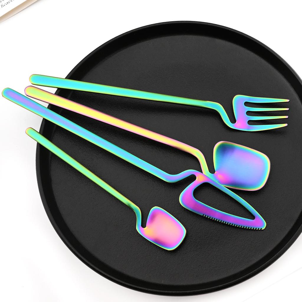 Newest Orange Silver 304 Stainless Steel Dinnerware High Quality 24Pcs Cutlery Set Matte Blue Flatware Knife Fork Spoon Hanging Tableware Set