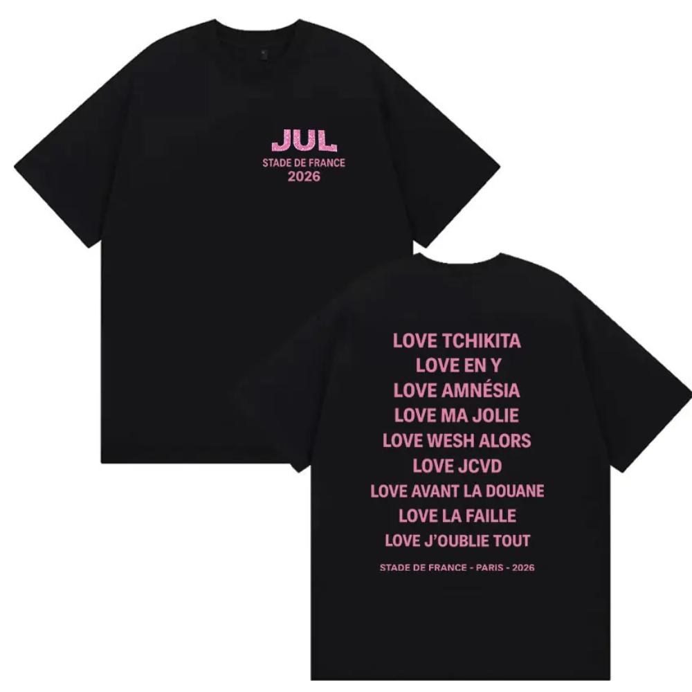 Unisexs Summer Short Sleeve TShirt JUL Love Series French Rapper Letter Graphic Front Back Print 100 Cotton Loose Breathable