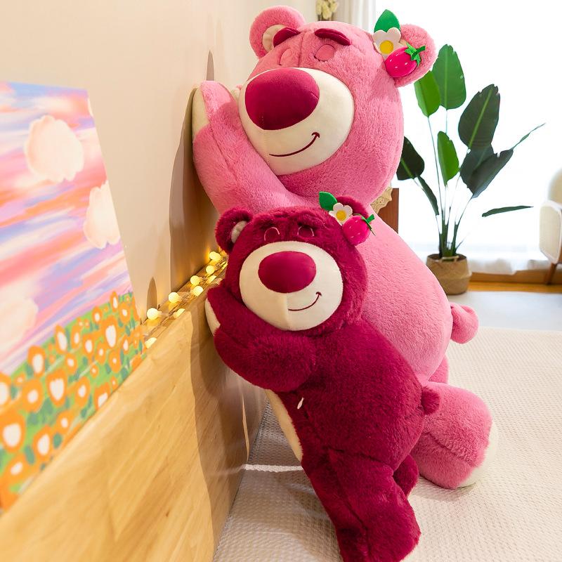 Kawaii Strawberry Bear Plush Toys Cute Lying Strawberry Bear Stuffed Dolls Cartoon Animal Sleep Pillow Birthday Gift Home Decor