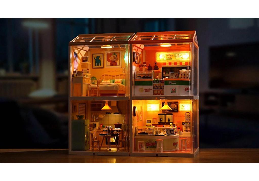 Children's DIY Dollhouse Model with Lights - Big City & Small Town 3D Building Puzzle Educational Toy Gift