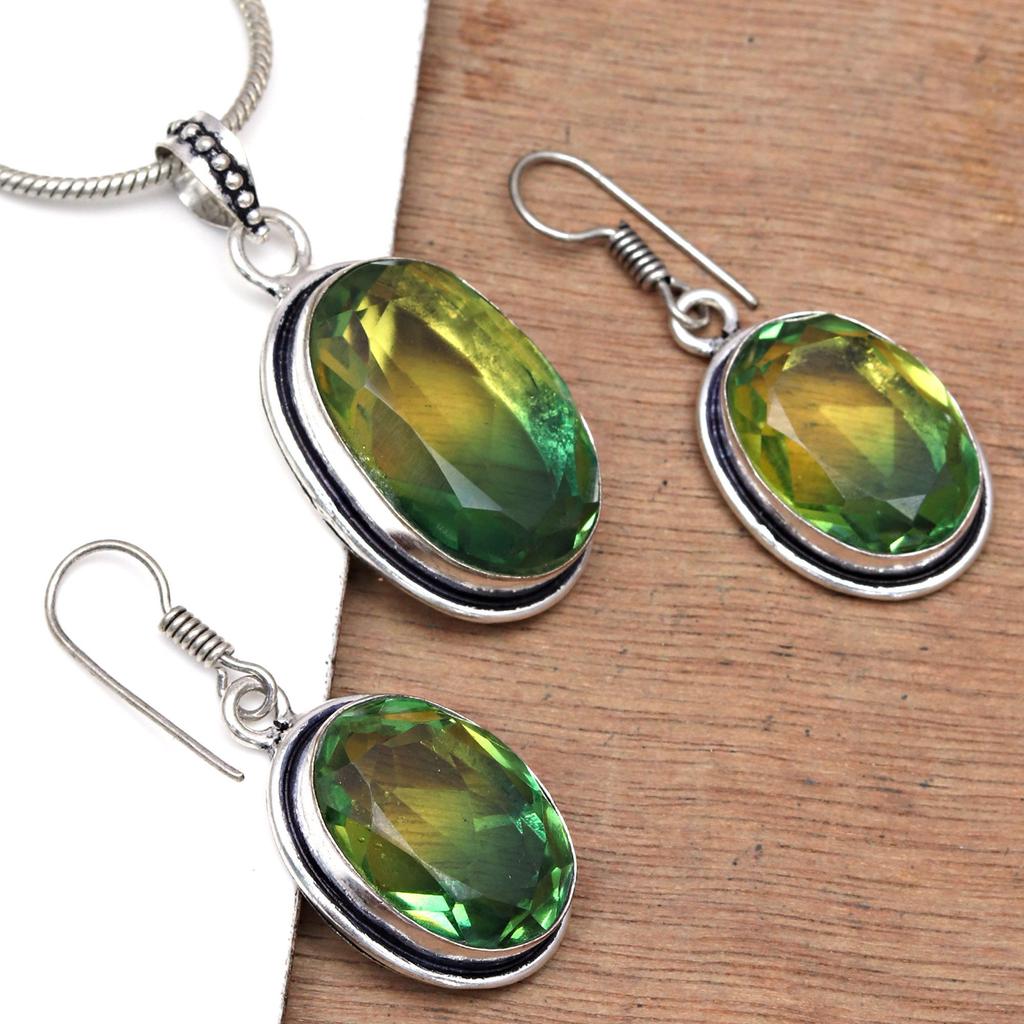 Tourmaline Set Gemstone Gift Wedding Party Bi-Color Pendant,Earring,Ring
