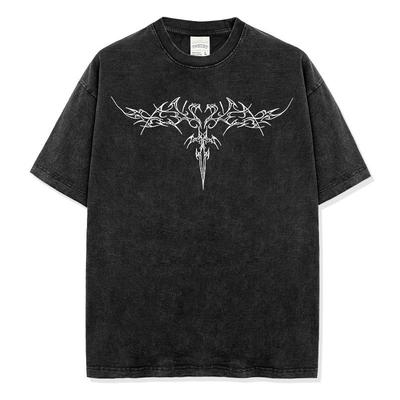 Loose Fit Washed Pure Cotton T-Shirt with Chest Tattoo Print