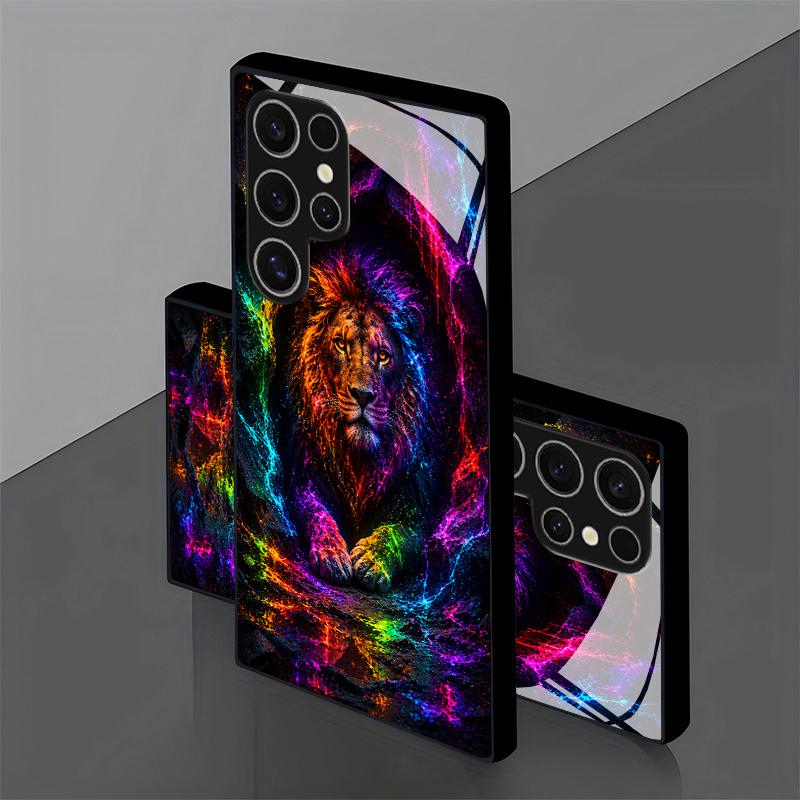 Bunte Löwenkönig Muster 2D Handyhülle für Samsung S26 S25 S24 S23 S22 S21 S20 A56 A36 A16 - Glas Schutzhülle