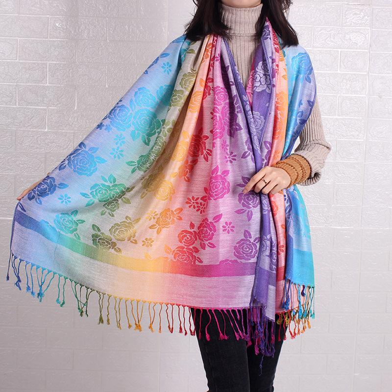Color gradual change small flower scarf extended jacquard shawl Lijiang Nepal scenic spot scarf women long scarf