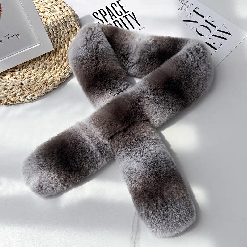 Women's Genuine Rex Rabbit Fur Chinchilla Dyed Breathable Short Scarf Winter Neck Warmer