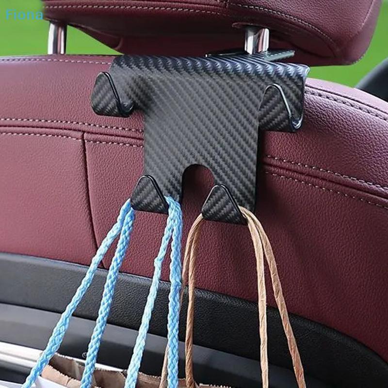 Car Back Seat Hook & Phone Mount 2-in-1 - Carbon Fiber Style Multi-Functional Organizer for Bags, Phones & Car Interior Storage