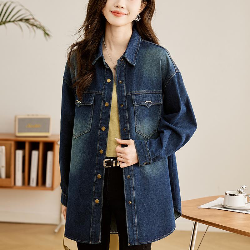 

Женская джинсовая рубашка средней длины в европейском стиле – Повседневная весенняя куртка высокого класса XL (130-145 jin)