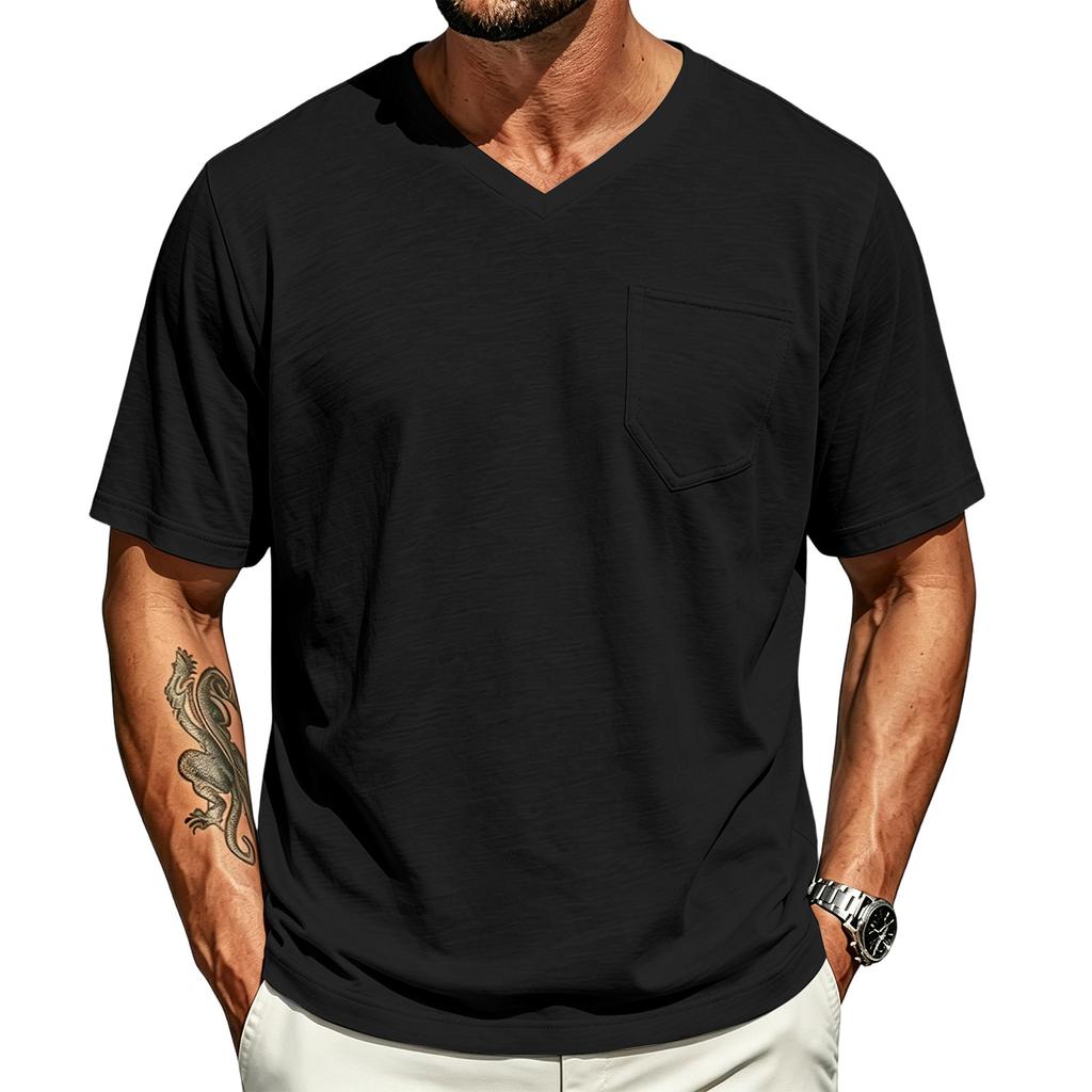 Camicia Casual Leggera a Maniche Corte con Scollo a V da Uomo con Tasca polo da uomo camicie da golf da uomo t-shirt camicie da uomo
