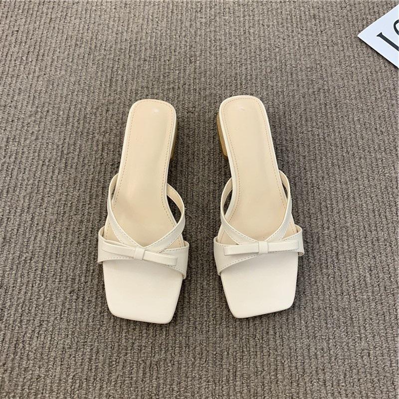 

Тапочки 2025 новая женская обувь фея мода модная одежда сандалии на толстом каблуке 36 слоновая кость