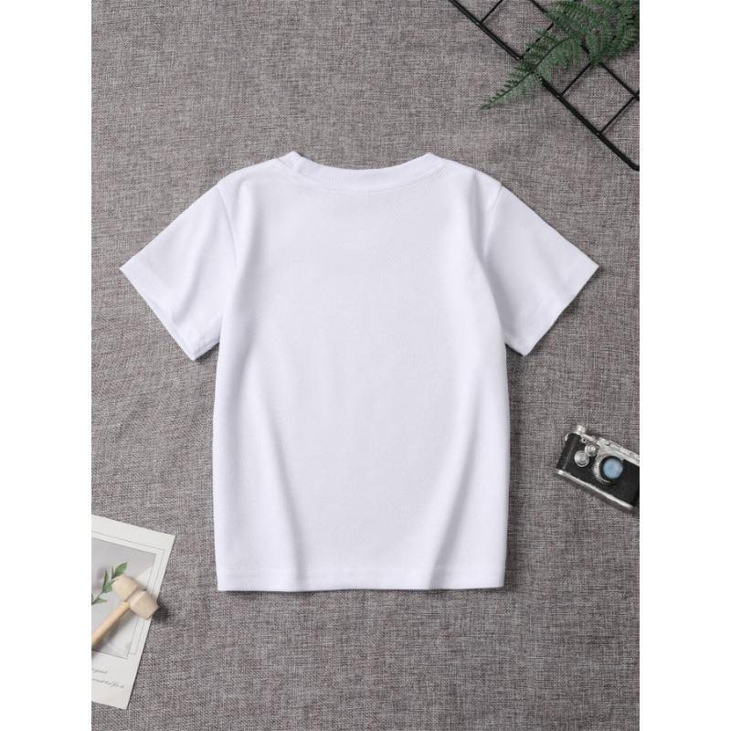 European Size Girls Round Neck Short Sleeved T Shirt with Cartoon Cat Pattern