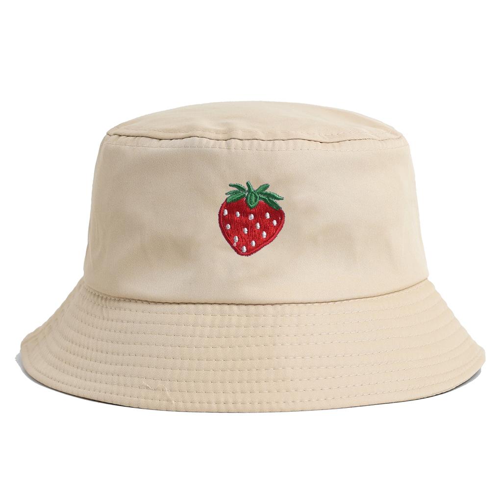 Korean Style Embroidered Strawberry Fisherman Hat Women's Summer Versatile Face Slimming Sun Protection Bucket Hat Trendy