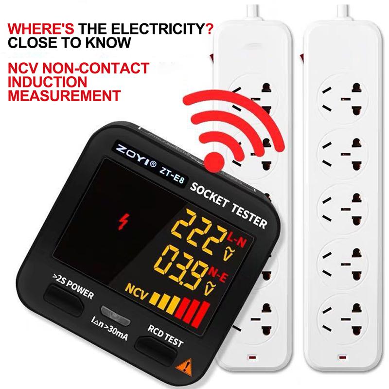 Digital Smart Socket Tester Voltage Detector RCD GFCI NCV Live Test Large Screen Outlet Checker EU US UK Plug Ground Zero Line