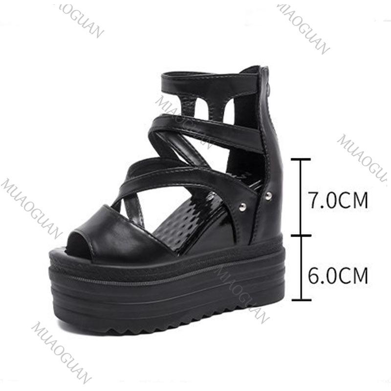 Fashion Wedges 13cm Super High Heels Sandals Thick Bottom Fashion Height Increase Cross Strap Fish Mouth Women's Shoes Casual Sandales