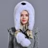 Womens Winter Hats and Caps Natural Fur Fox Hat with Tails 2 Balls Fluffy Fur Elegant Fashionable Stylish Warm Hat with Earflaps