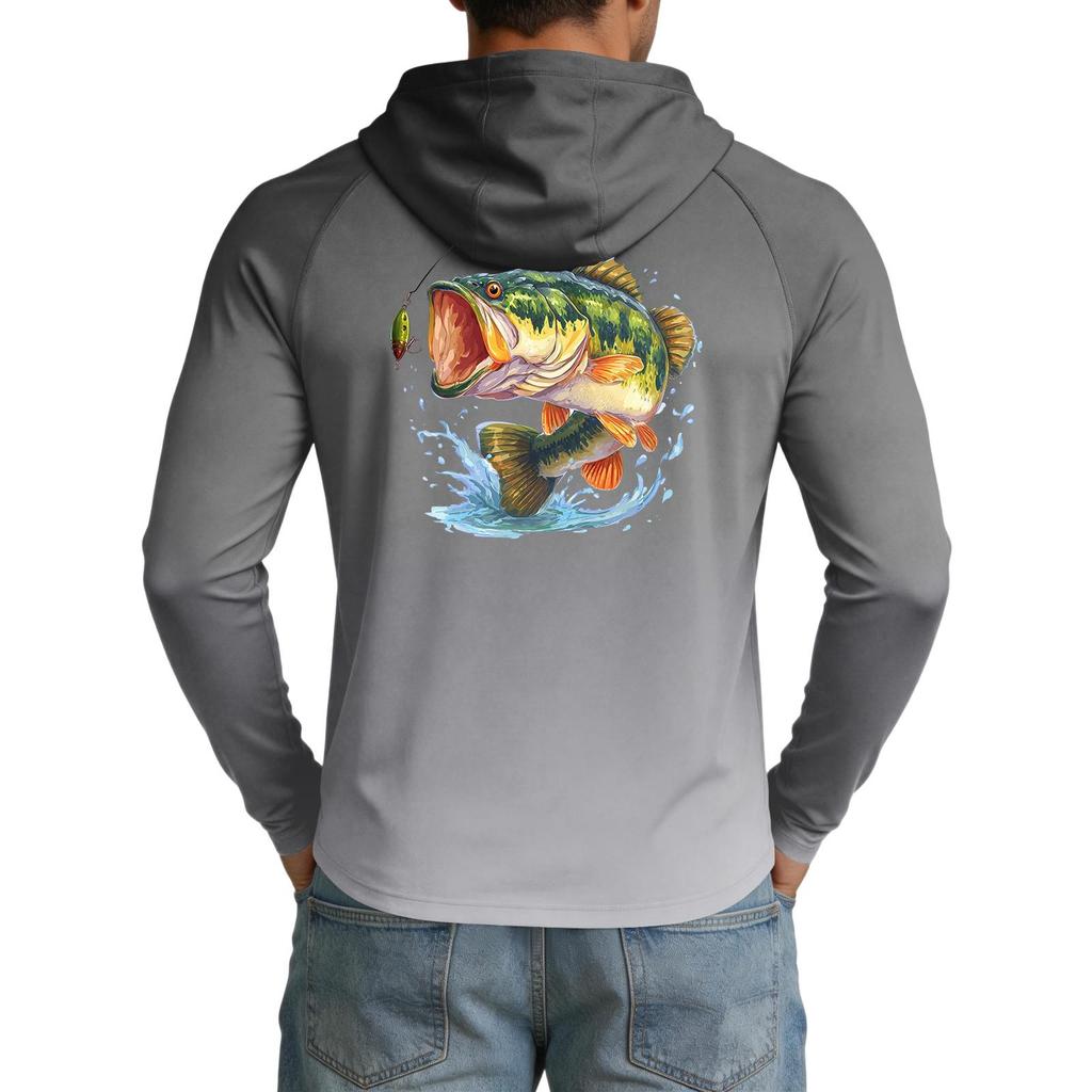 Men's UPF50+ Sun Protection Cooling Hoodie Lightweight Stretchy Long Sleeve Outdoor Sports Fishing Shirt with Hood for UV Defense