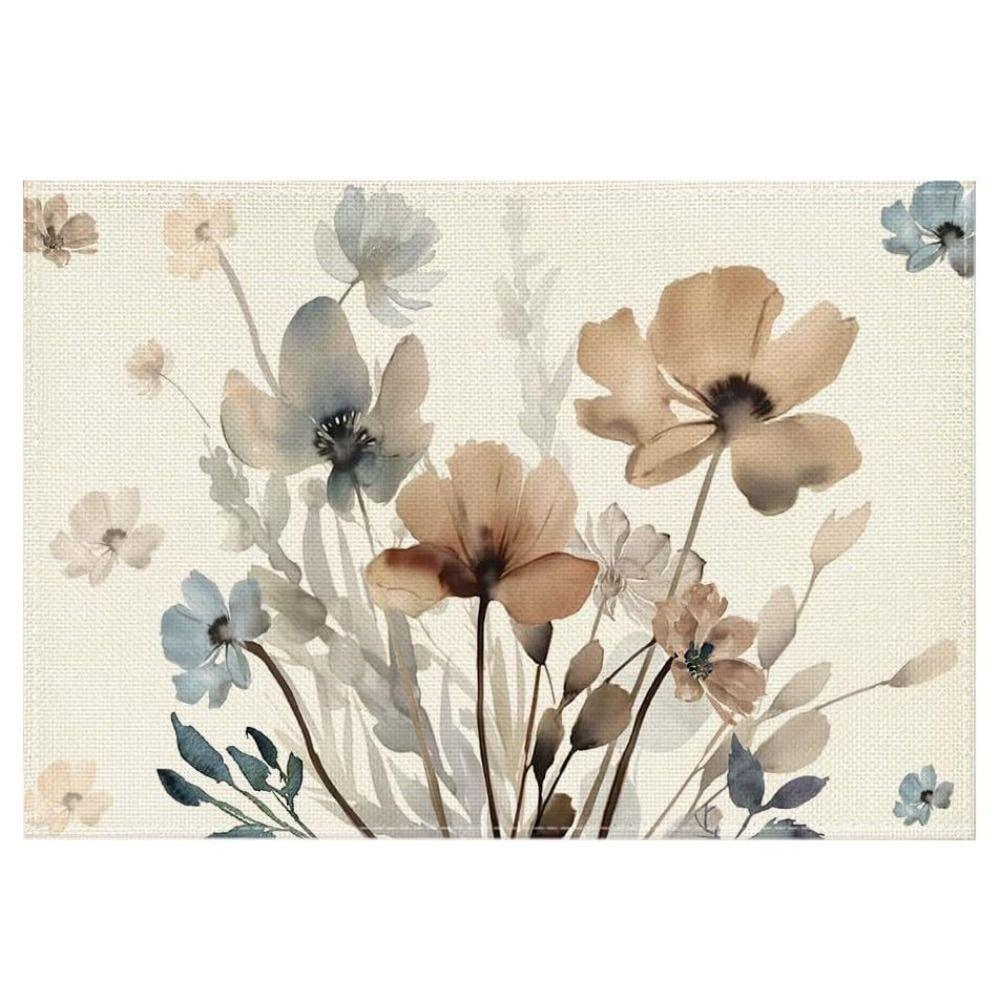 Heat Resistant Table Mat Anti Slip Tableware Pad Green Plants Linen Placemat  Table Decoration