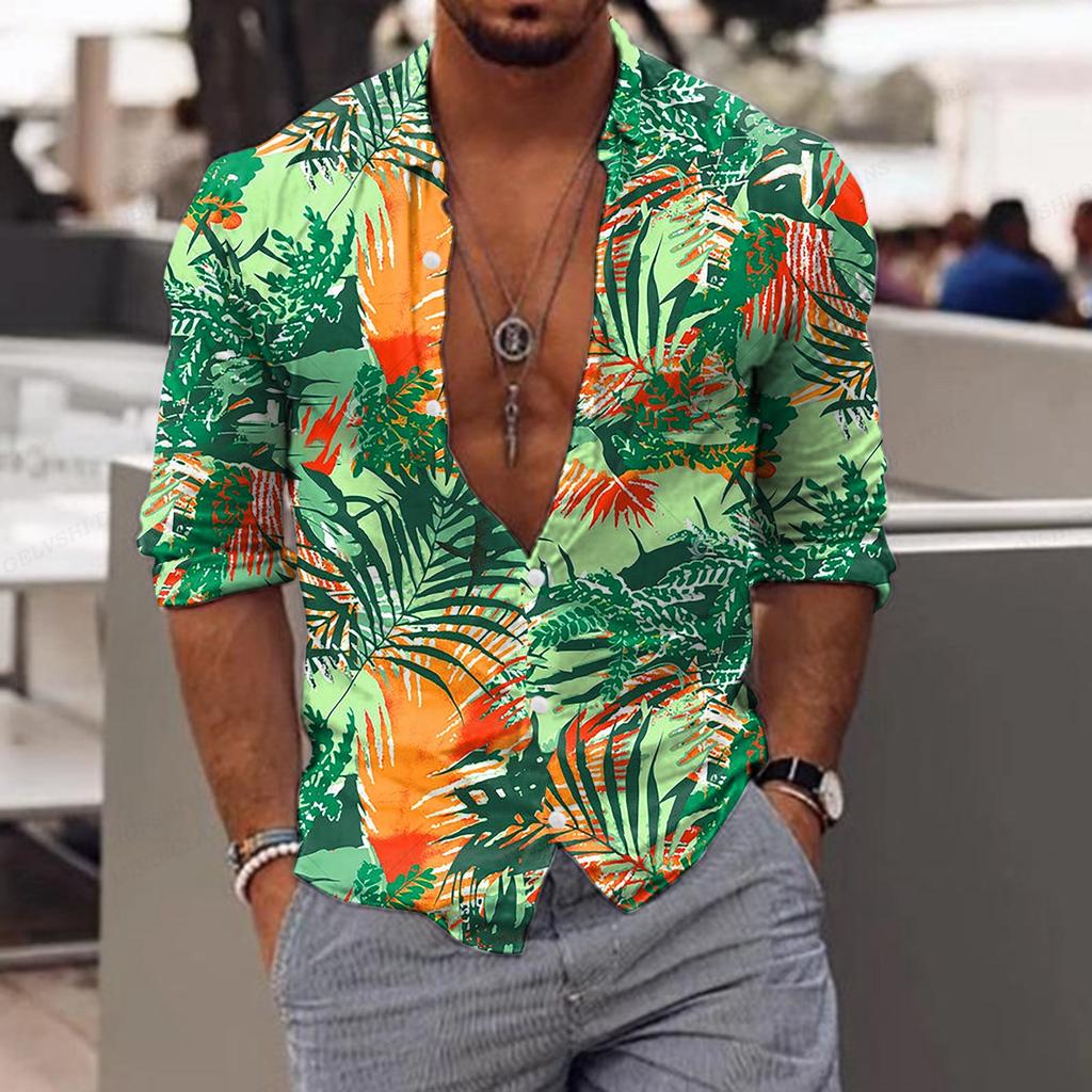 Herren Blumenhemd Tropic Leaf 3D-Druck Hemden Männer Mode Hawaiihemd Lässige Strand Kurzarm Bluse Herren Revershemd Junge