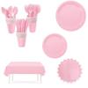 Light Pink Disposable Party Tableware Set Plates Cups Napkins Cutlery Tablecloth for Children Birthday Party Houdehold Supplies