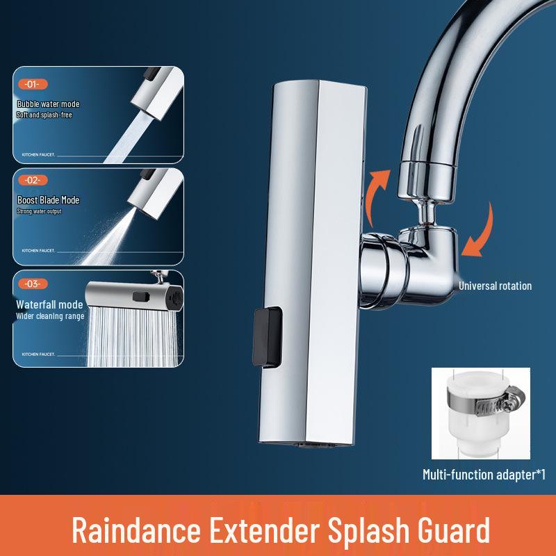 Robinet de bucătărie universal anti-stropire, aerator tip cascadă, gura de scurgere extensibilă