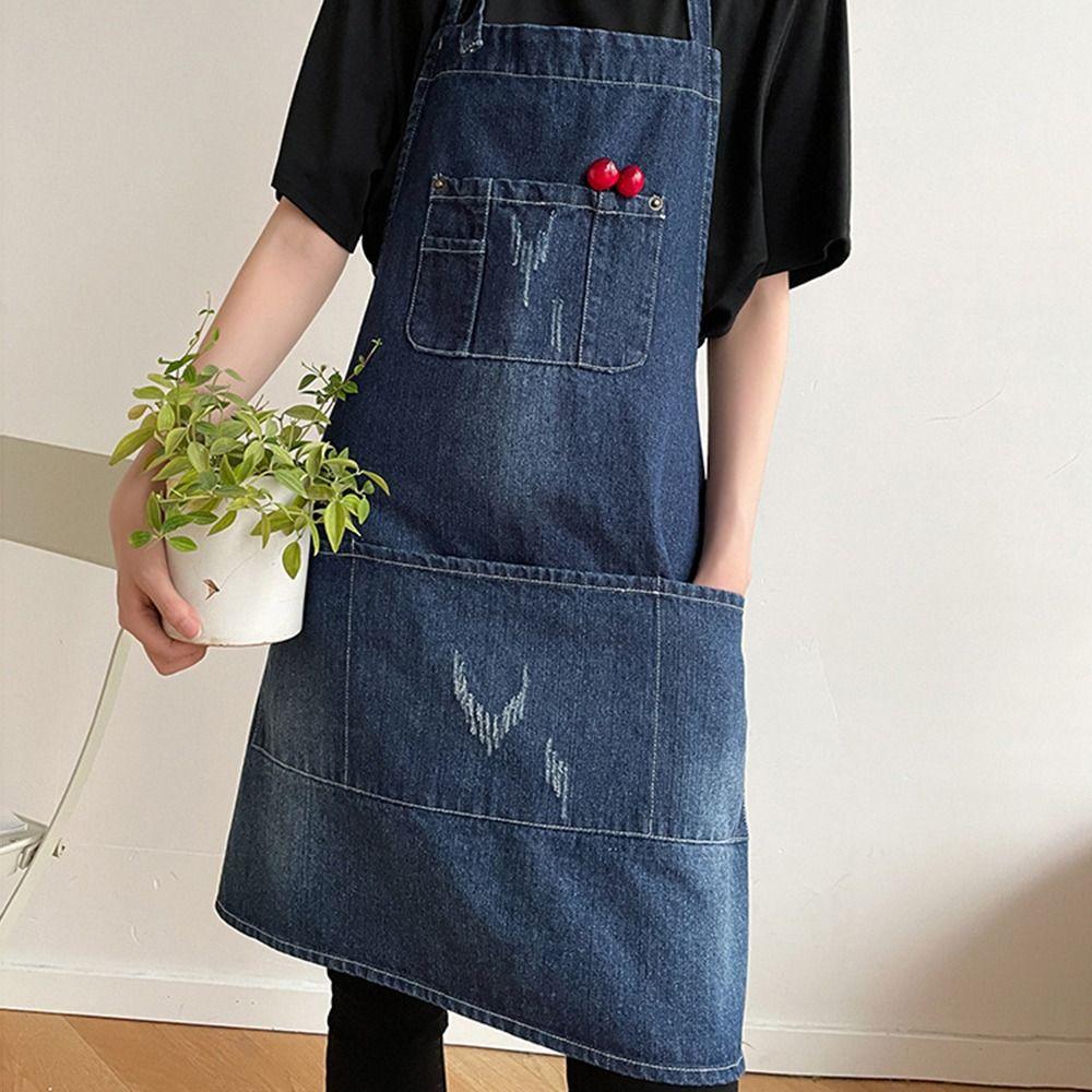 

Elegant Kitchen Cooking Apron Oil-Proof Artist Flower Shop Apron Flower Shop Blue-Style B