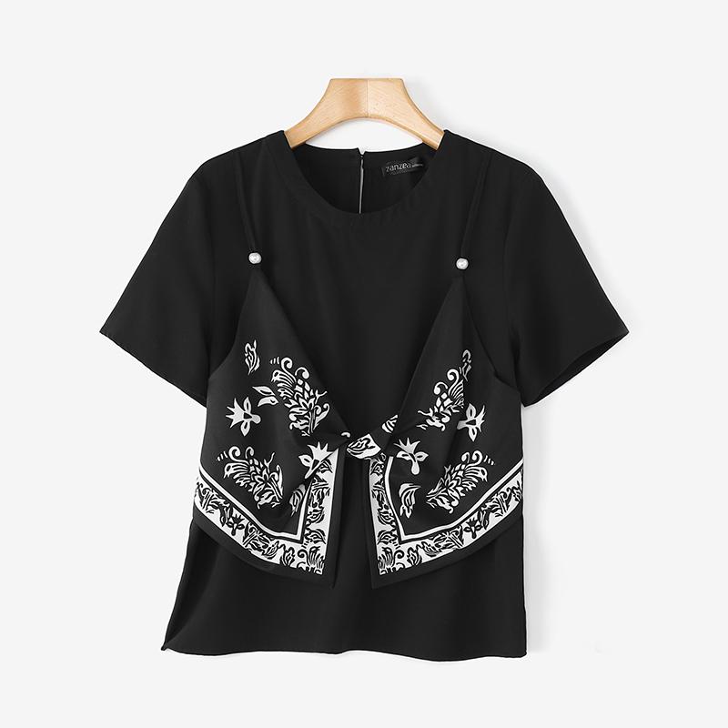 ZANZEA Women Summer Print Patchwork Casual Round Neck Short Sleeve T-Shirts
