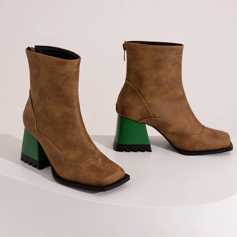 Krazing Pot Polyurethan Herbst Winter Schuhe 47 Größe 48 Chelsea Boots Stein Metallknopf Quadratische Zehe Reißverschluss Warm halten Stiefeletten