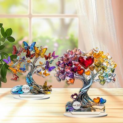 Albero a Forma di Cuore Ornamentale Colorato Acrilico Decorazione Piatta 2D Decorazione San Valentino Tavolo
