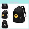 Lässiger Rucksack aus Oxford-Gewebe für Männer und Frauen mit Smiley-Gesicht-Schriftzug und Kaffeetassen-Muster
