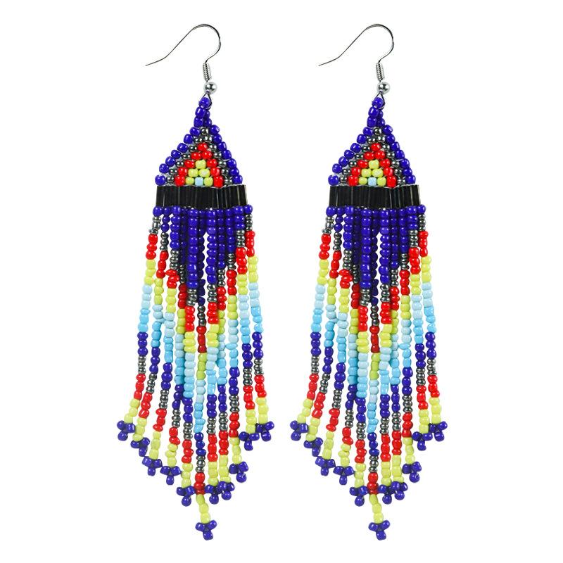 1 Pair of Bohemian Beaded Colorful Geometric Long Earrings as Earring Accessories