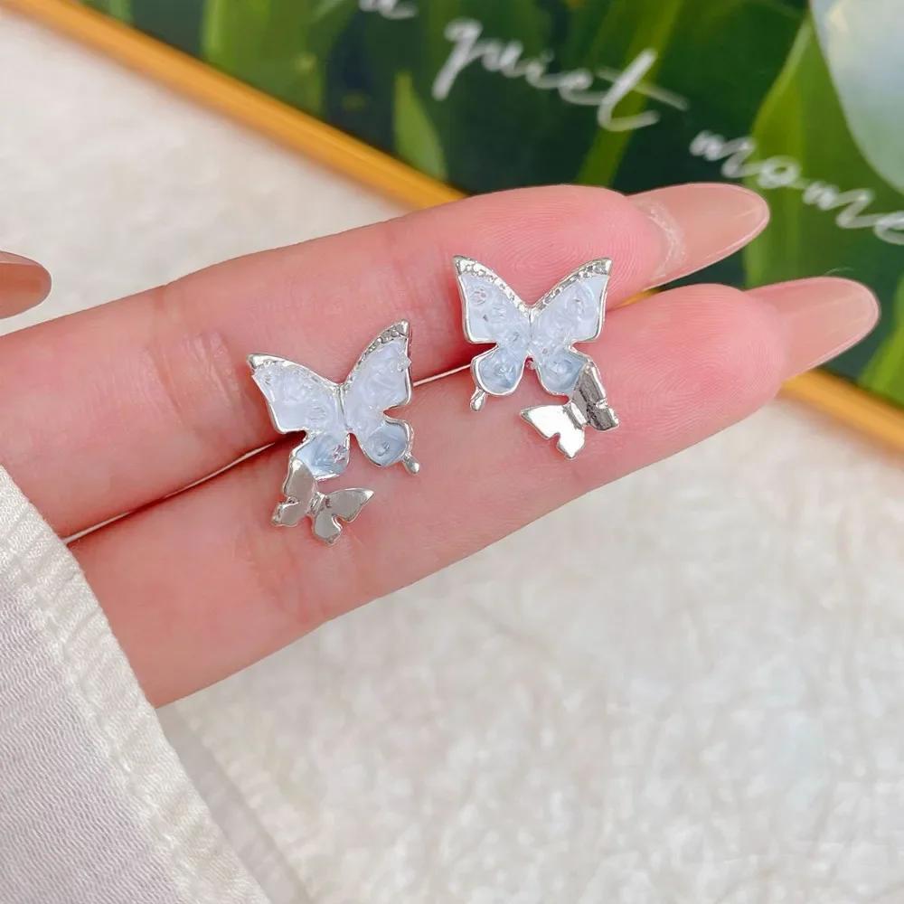 

Summer Blue Bow Crystal Drop Dangle Earrings Girl Exquisite Silver Needle Earrings Studs Light Luxury Jewelry