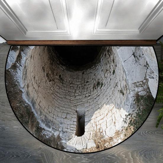 Floor Mat Semicircle Non-Slip Decorative 3D Illusion Realistic Burrow Rug Entryway Living Room Bedroom Fade-Resistant Area Mat