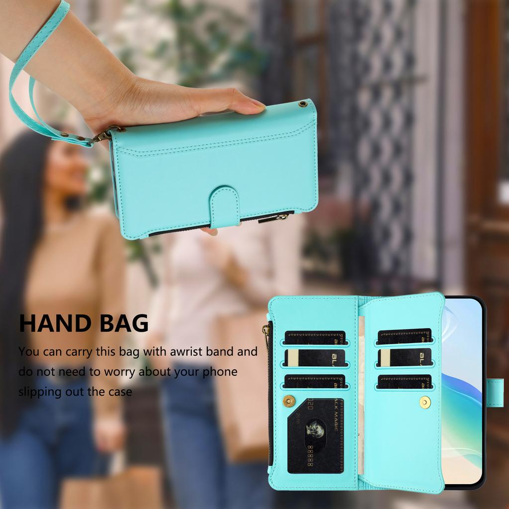For Nothing CMF Phone 2 Pro Leather Case 9 Card Slots Zipper Wallet Stand Phone Cover with Wrist Strap